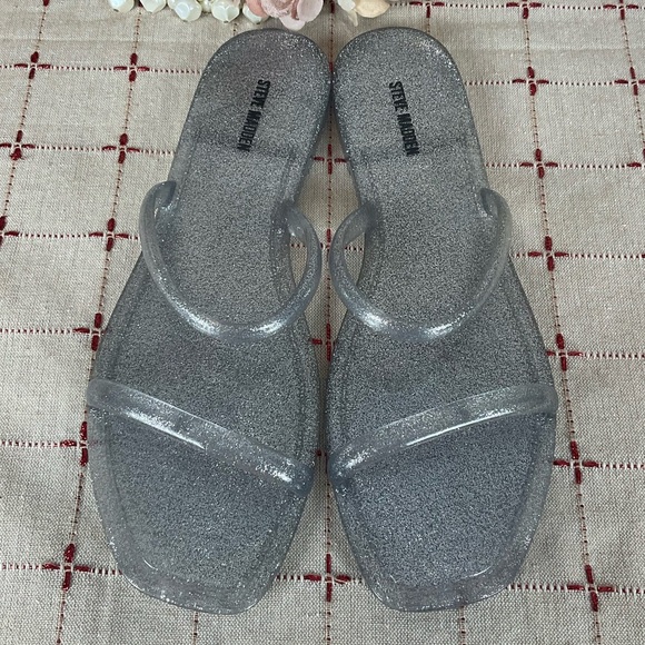Steve Madden “PIKE” Jelly Flip Flop Sandals Size 11 Silver Glitter Slides New - Picture 2 of 5